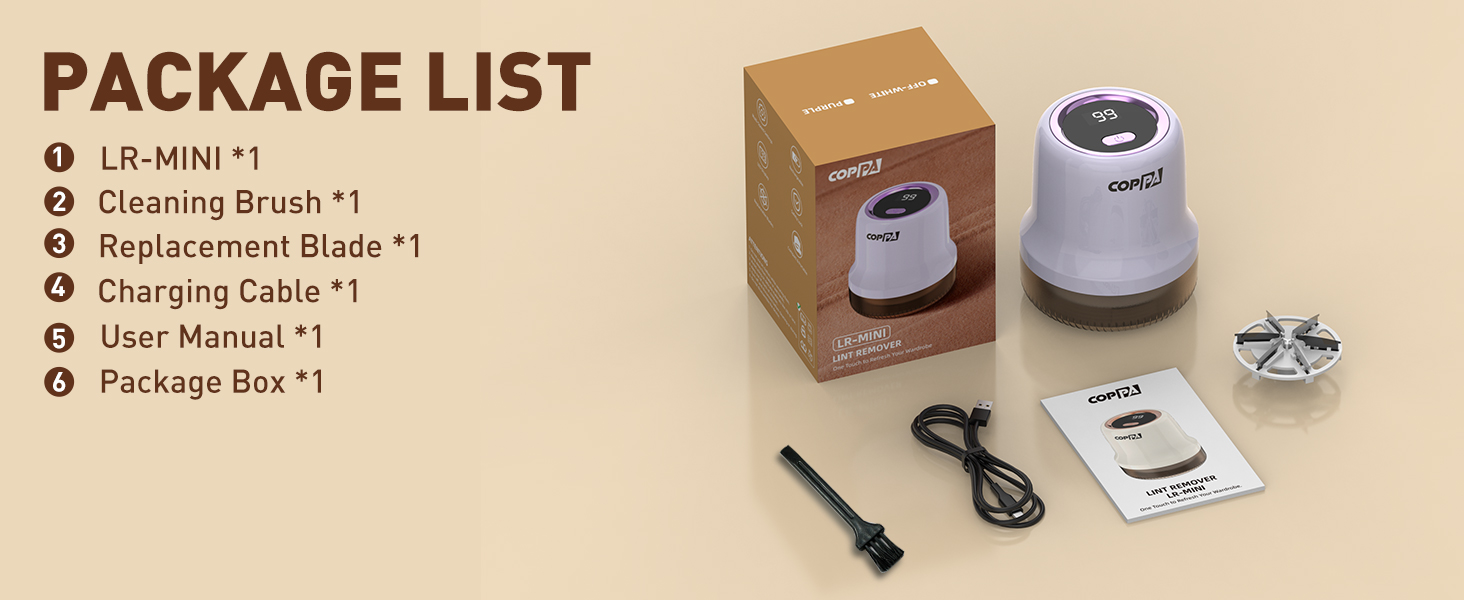 Електричний видалення ворсу для тканини COPPA: 6 лез, 3 швидкості, перезаряджається, для одягу, меблів (фіолетовий)