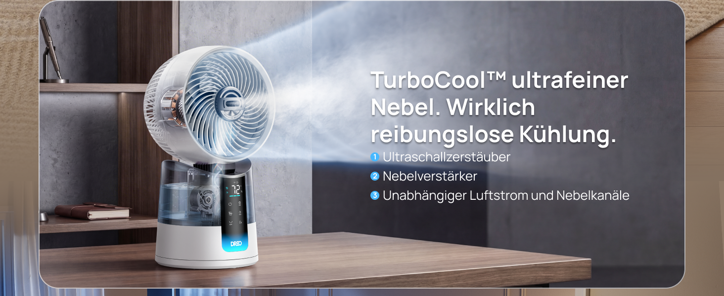 Вентилятор зволожувач повітря DREO TurboCool 516S з пультом та керуванням через додаток, RGB підсвітка, 6 режимів, ультратихий (20 дБ)
