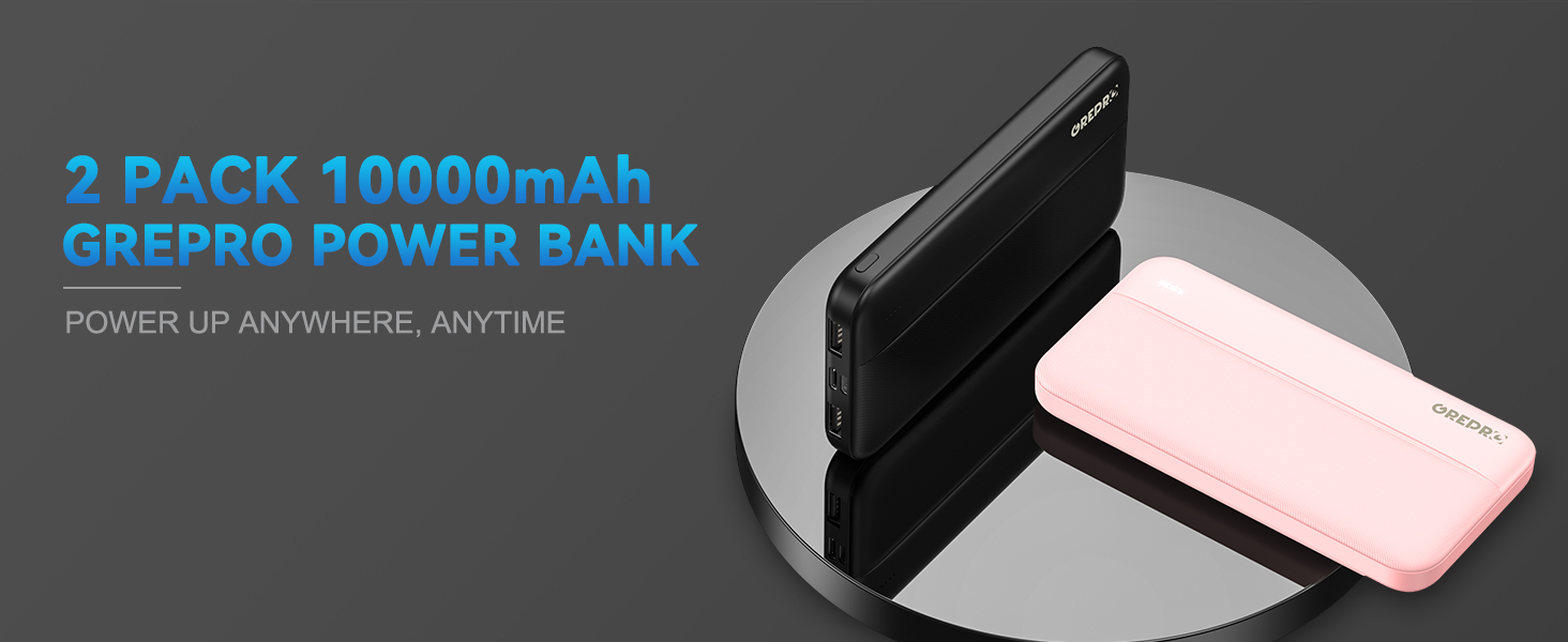 Набір з 2 шт. , компактний з входами Type-C/Micro та 2 виходами USB/USB-C, BLACK-ROSE, 10000mAh