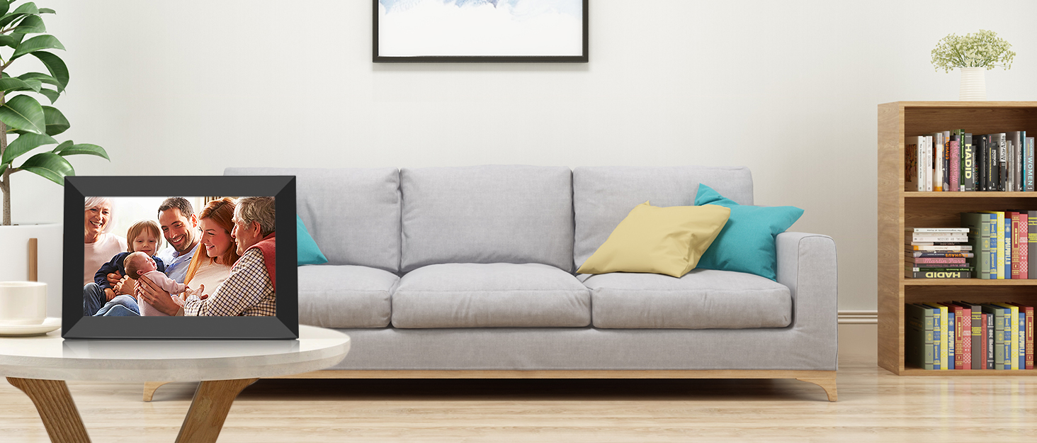 Цифровий фоторамка Frameo 10.1 дюйма WiFi, IPS сенсорний екран, 32GB, автоматичне обертання, для стін, миттєва відправка фотографій