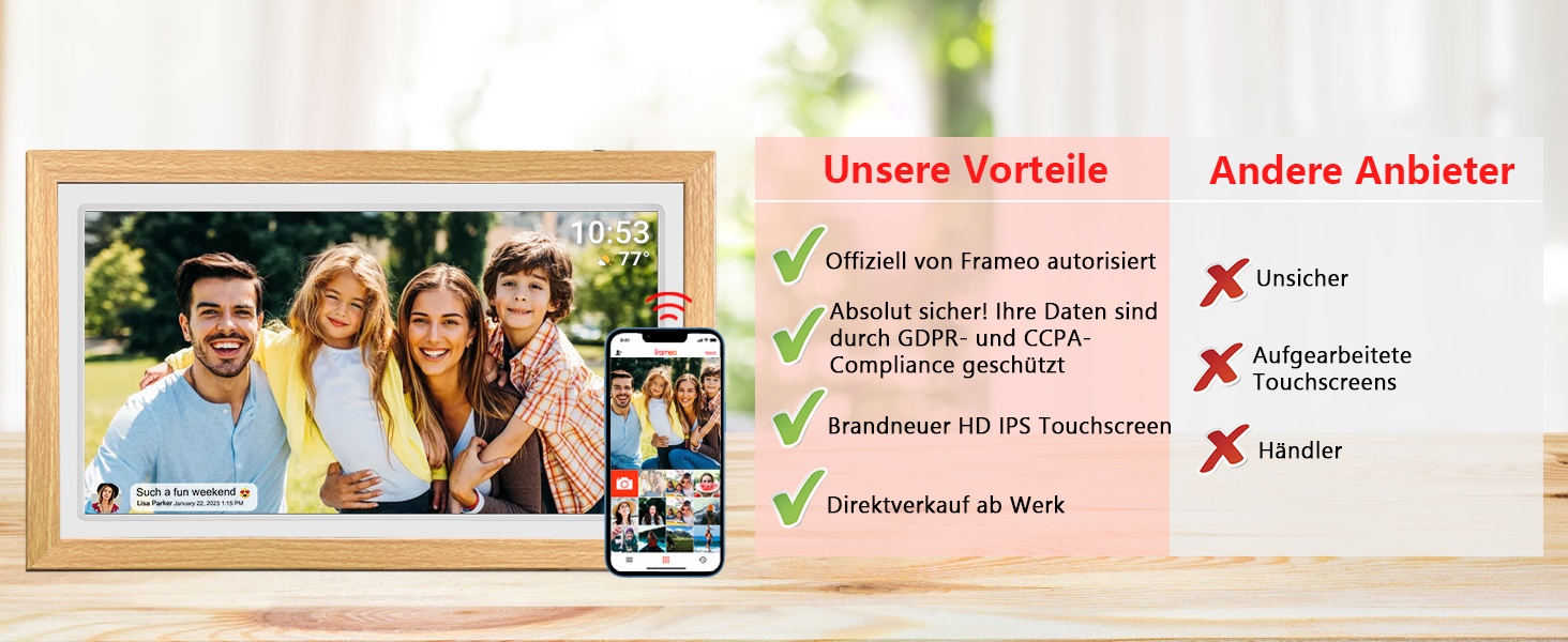 Цифровий фоторамка FRAMEO 21.5 дюймів з IPS LCD сенсорним екраном, Wi-Fi, 32 GB, USB/SD розширення, Auto-Rotate, для кріплення на стіну, жовтий