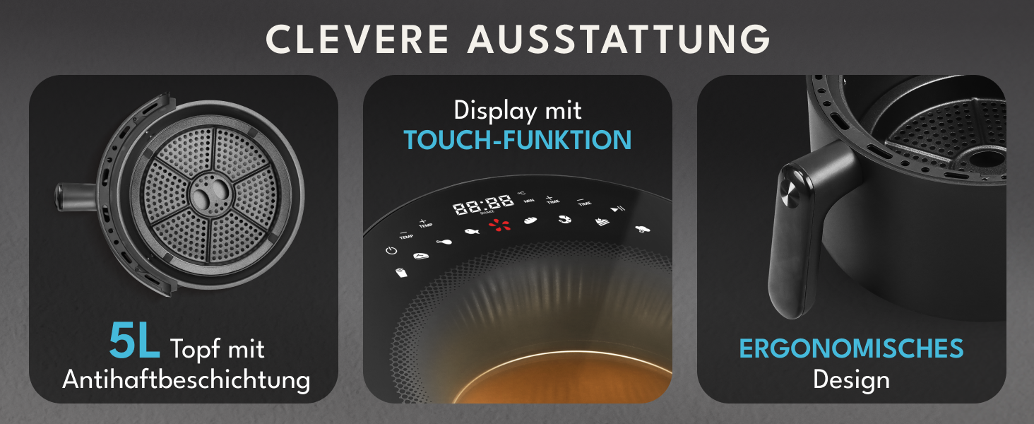 Фритюрниця без олії LEBENLANG 5L, 1500W з рецептами та 8 програмами | Електрична фритюрниця, аір-фрай, гріль
