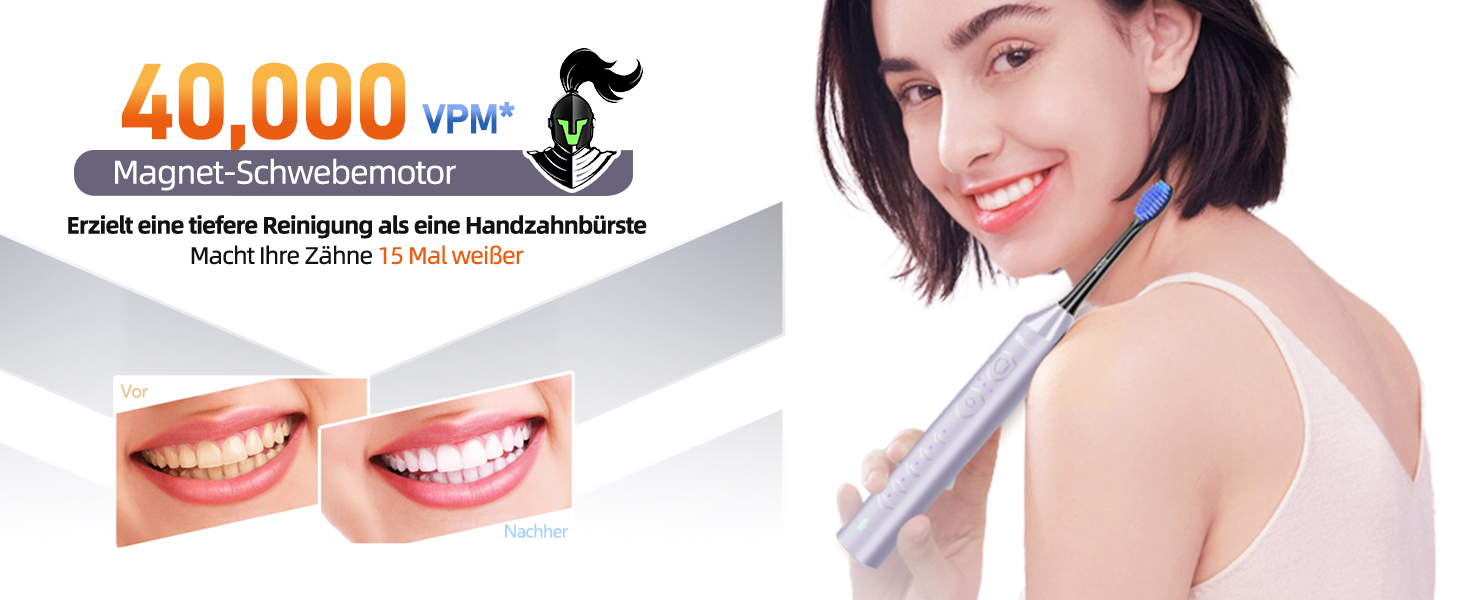 Електрична звукова зубна щітка Ritter з 5 режимами, 40000 VPM, IPX7, акумулятор 90 днів, таймер, блакитна