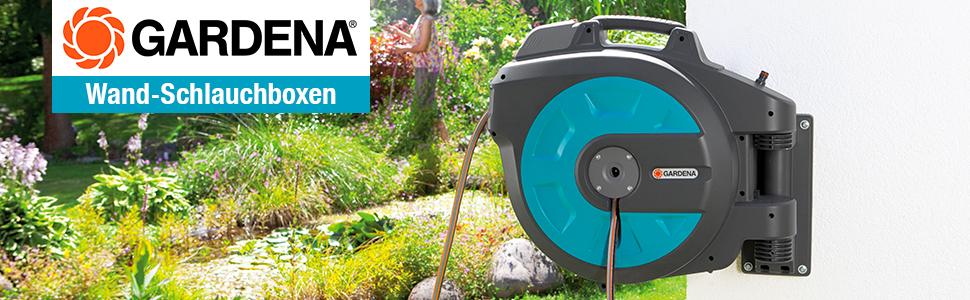 Набір для автоматичного збору садового шланга Gardena Wand-Schlauchbox 35: автоматична котушка, 35 м, якісний шланг, кріплення, насадки, розпилювач (8024-20)