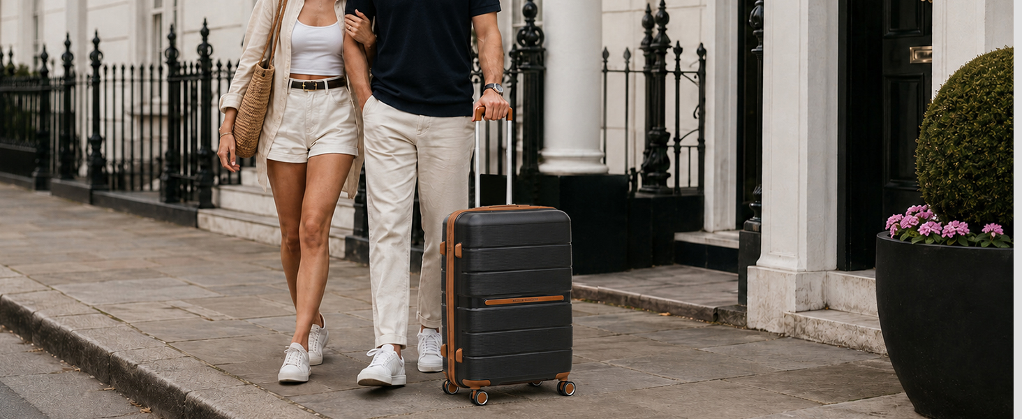 Великий дорожній валіза British Traveller з поліпропілену (PP), жорстка оболонка, замок TSA, чорний, розмір L