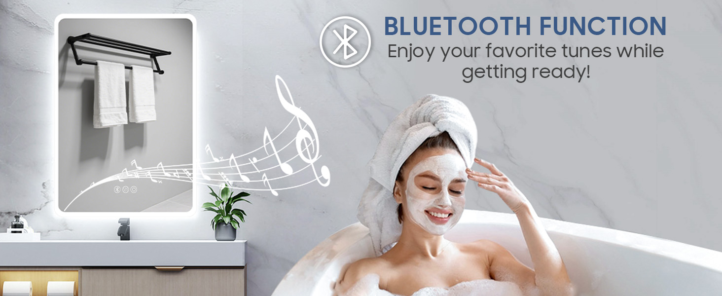 Дзеркало для ванної кімнати Habison з підсвічуванням, Bluetooth, 60x80 см, LED, протитуманне, 3 режими, диммування, IP44