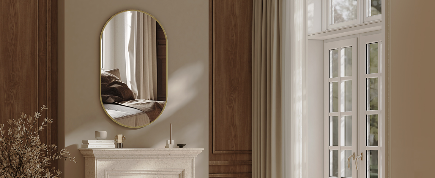 Дзеркало овальне EMKE Badspiegel Oval 45x60 см з золотим обрамленням для ванної кімнати