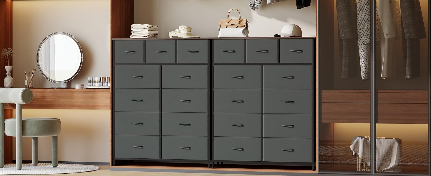 Комод з шухлядами Somdot, тканинний комод, комод для спальні, вітальні, передпокою, 5/11 шухляд, білий, штучна шкіра (кольори: котравий сірий, 30T x 100B x 118.5H см)