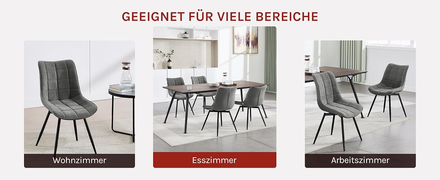 Крісла для їдальні WOLTU, набір 2 шт., обертаються, для кухні, вітальні, з м'яким сидінням з велюру, металеві ніжки, темно-сірий