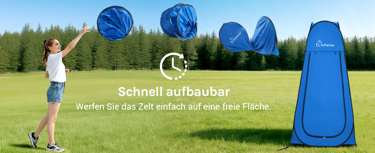 Складана душова кабіна-намет WolfWise для кемпінгу та переодягання, водонепроникний намет-туалет з UV-захистом, компактний та легкий (1,9м x 1м), синій