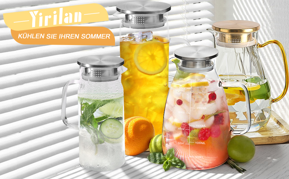 Скляна карафа Yirilan 1.5L з кришкою: для води, напоїв, соків