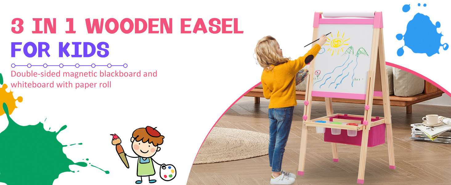 Дитяча мольберт-дошка Maltafel рожевого кольору з сумкою, регульована висота, двосторонній, з рулоном паперу, для дітей від 4 років