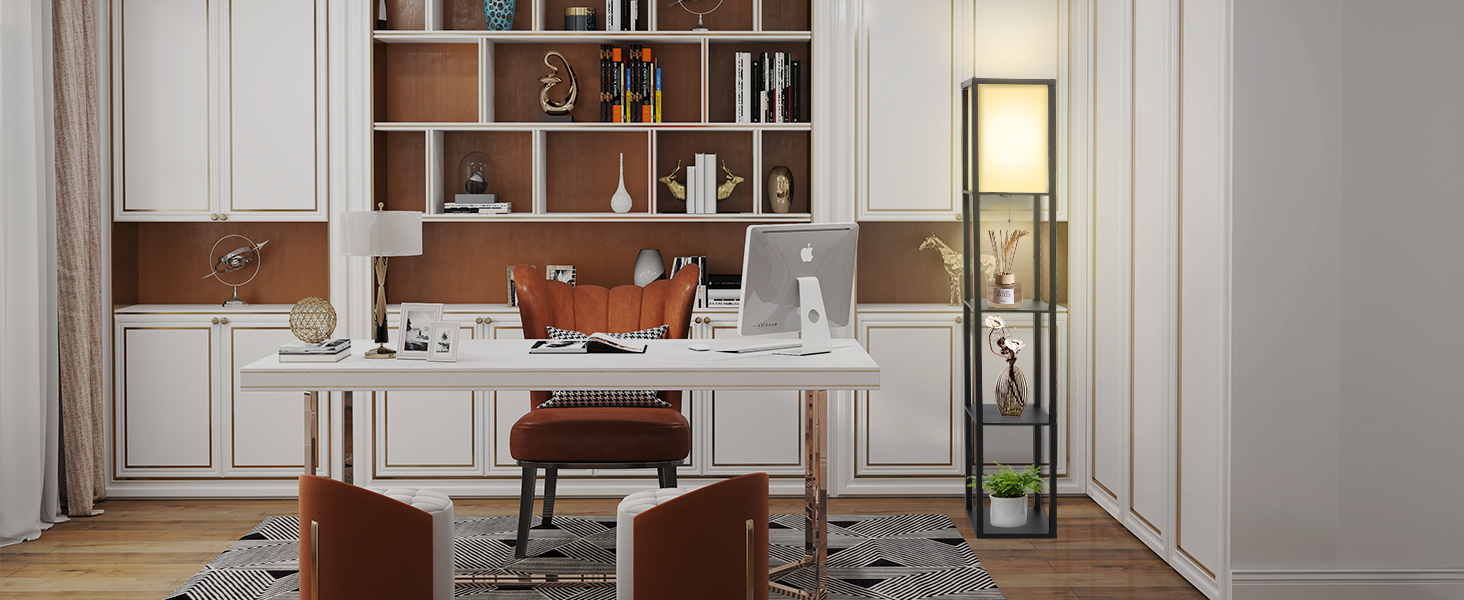 Торшер Fullwatt з дерев'яною полицею та підсвічуванням для спальні та вітальні (чорний)