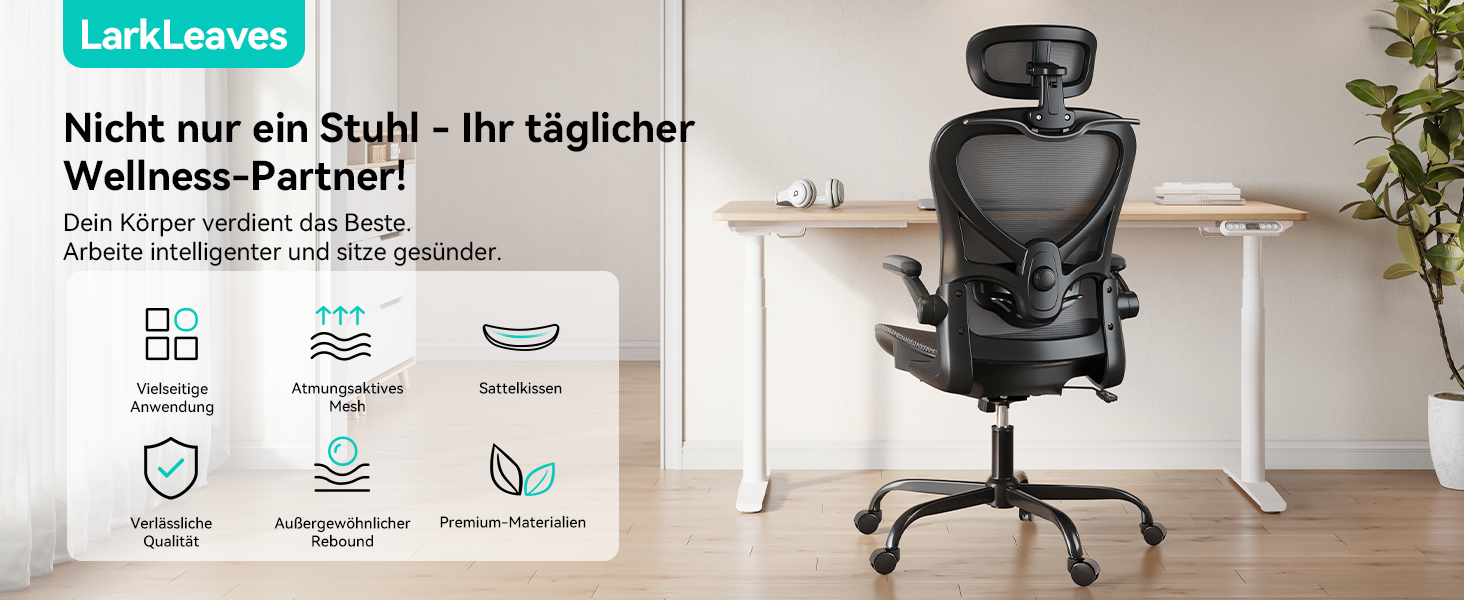 Офісне крісло LarkLeaves з ергономічною підтримкою спини, регульованими підлокітниками, сітчастою спинкою та підголівником, для офісу, навчання, бібліотеки, 140 кг, (Чорний, Lite)