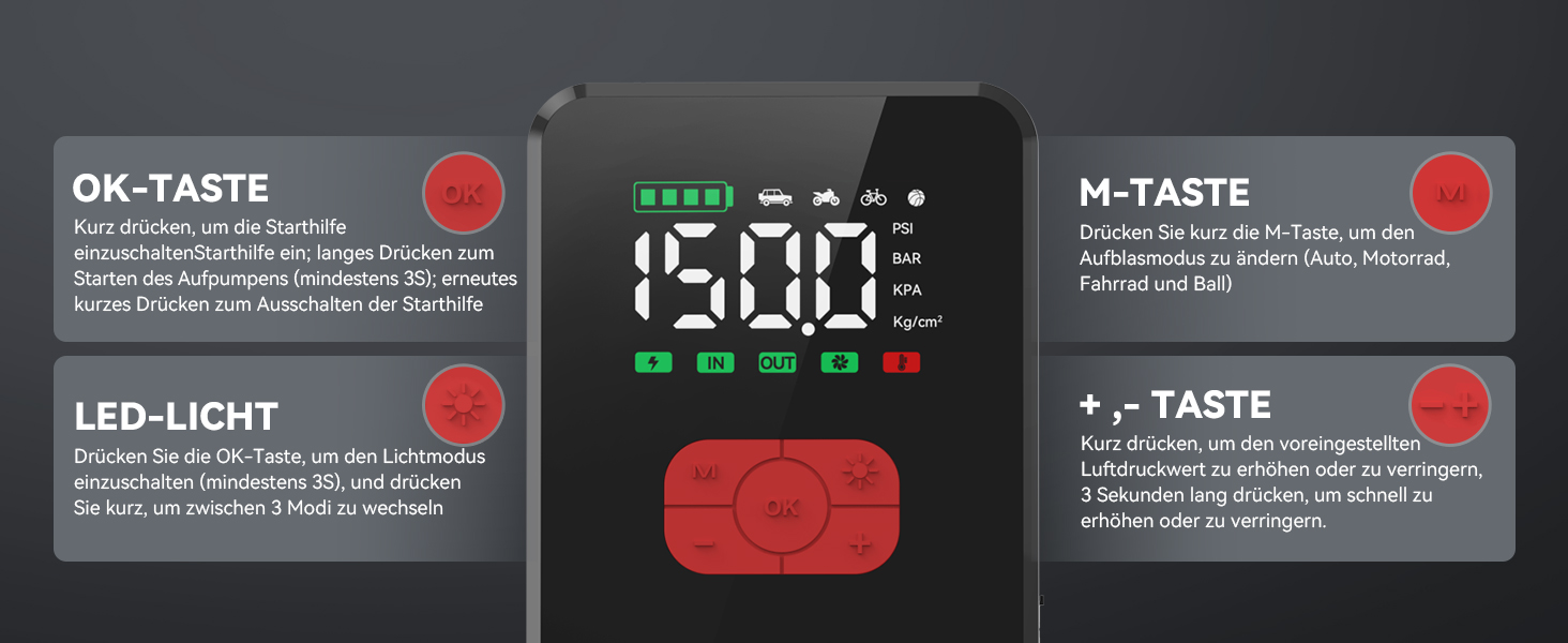 Портативний пусковий пристрій 7000A з компресором 150PSI для автомобілів, 12V, LED-ліхтарик