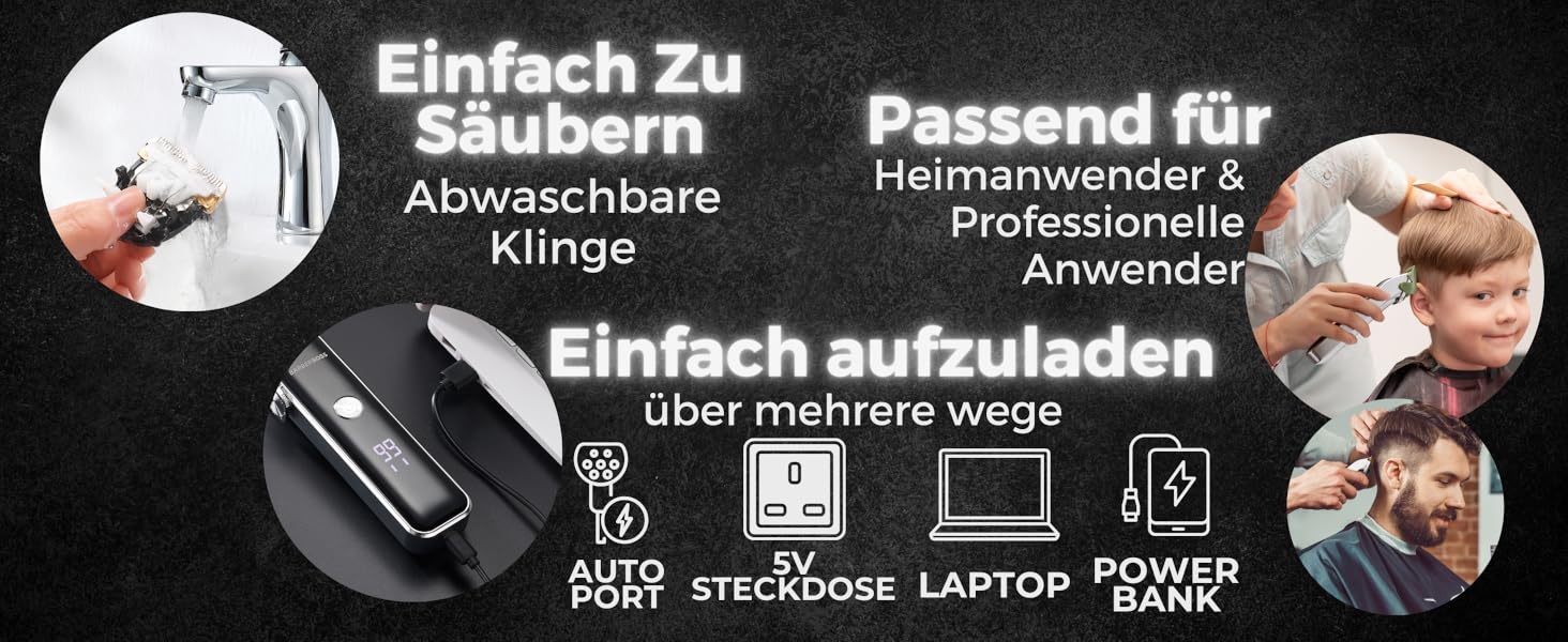 Професійний тример для бороди/волосся BarberBoss, точна кнопка, 2 швидкості, USB, керамічне/титанове лезо, світлодіод, QR-2089