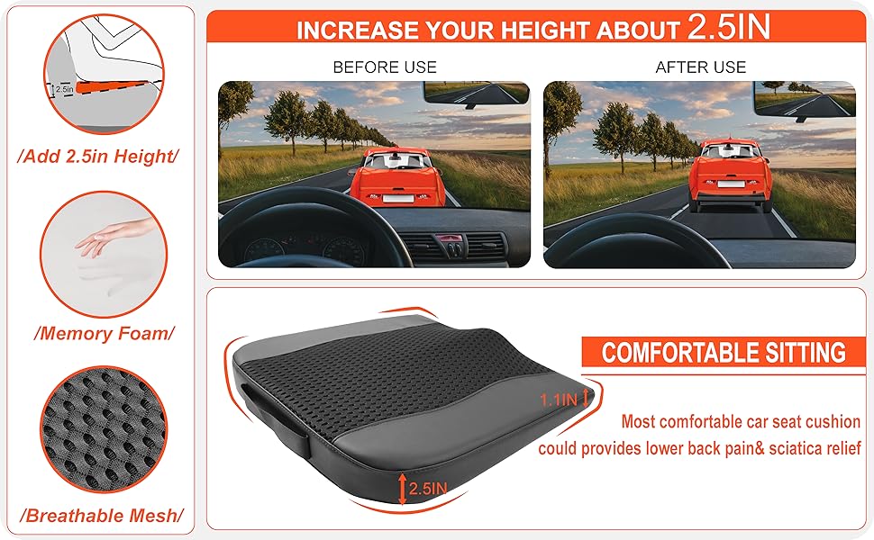 Автомобільна подушка Lofty Aim з Memory Foam для водія: підтримка спини, зняття болю при ішіасі, чорний 4D Mesh. Для автокрісла, офісного крісла, візка.