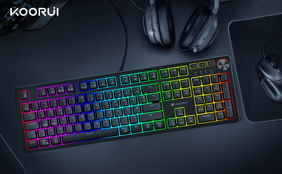Механічна клавіатура KOORUI для геймінгу: бездротова/провідна/Bluetooth, 82 клавіші, QWERTZ (німецька розкладка), 4000mAh, коричневий перемикач, сумісна з Windows/MacOS/Linux