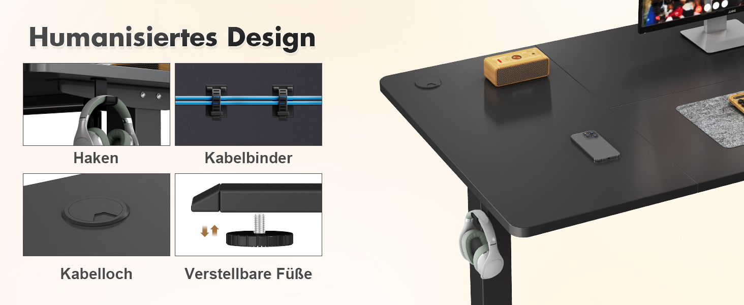 Регульований стіл Devoko, електричний, 120x60 см, чорний: стіл для стоячи та сидячи, з пам'яттю