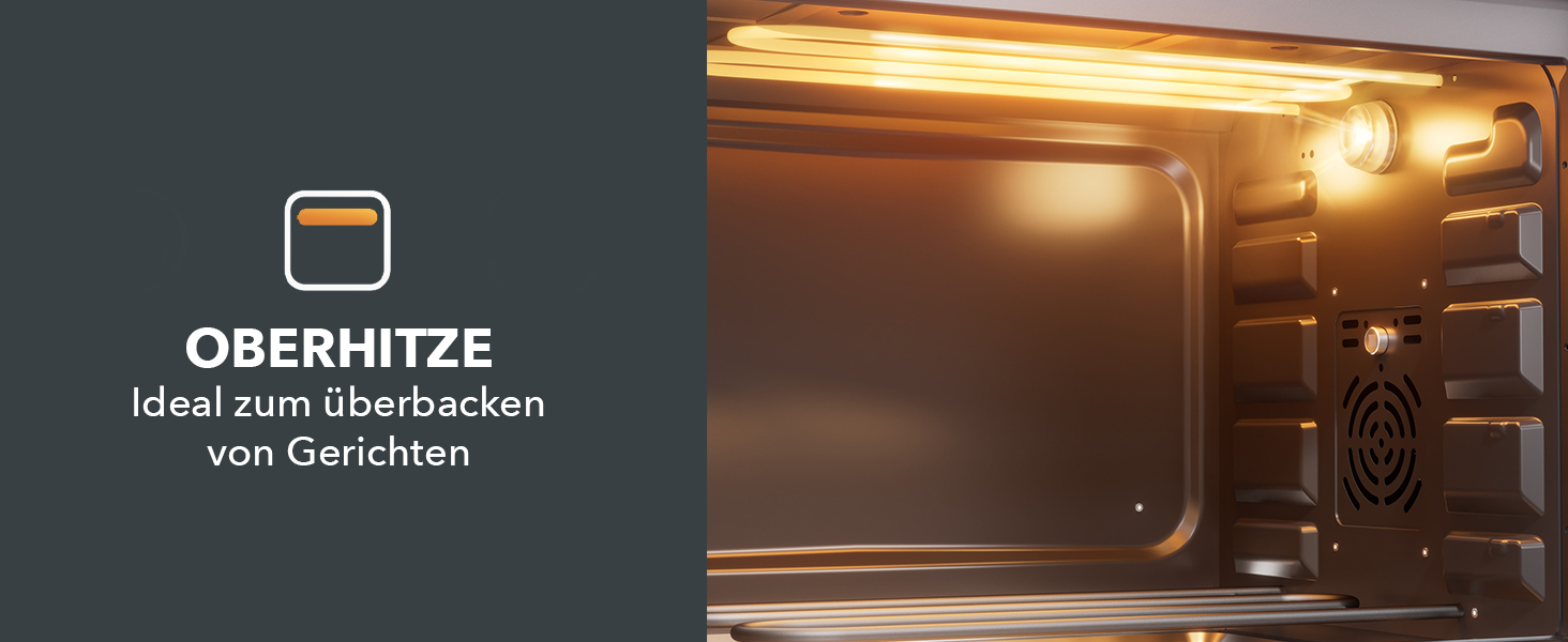 Багатофункціональна міні-піч Heinrich's з об'ємом 48л, конвекція, таймер 8год, підсвітка, 100-230°C, сенсорне керування, з аксесуарами, чорна, 2000W