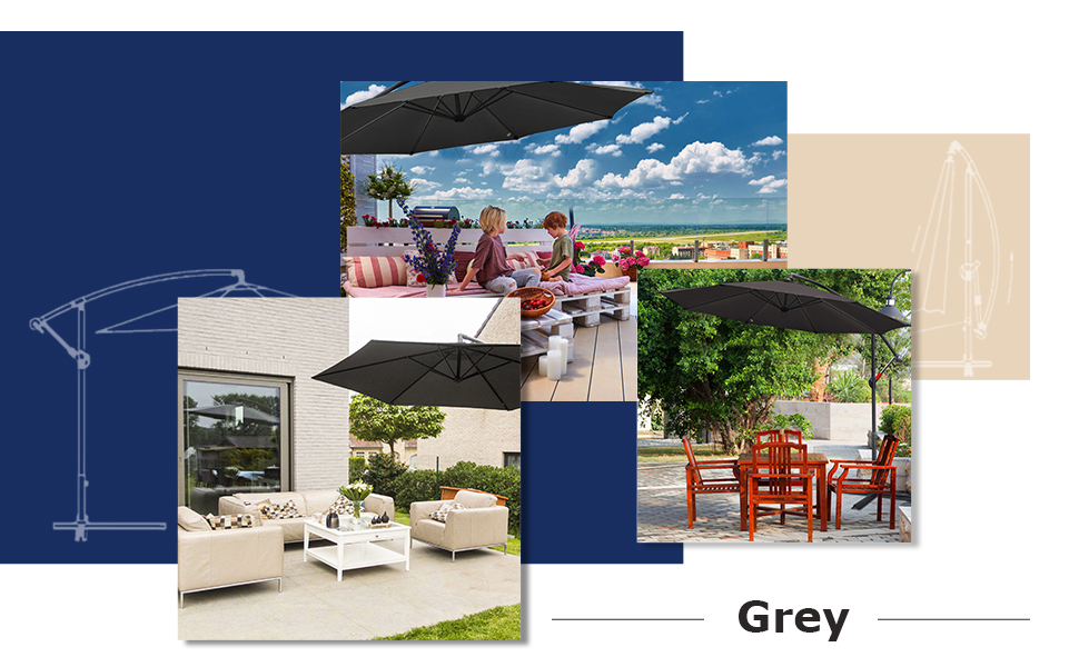 Садова парасолька від сонця Alu Ampelschirm з ручкою-курбою, Ø300 см, сіра, з UV-захистом та водовідштовхувальним покриттям