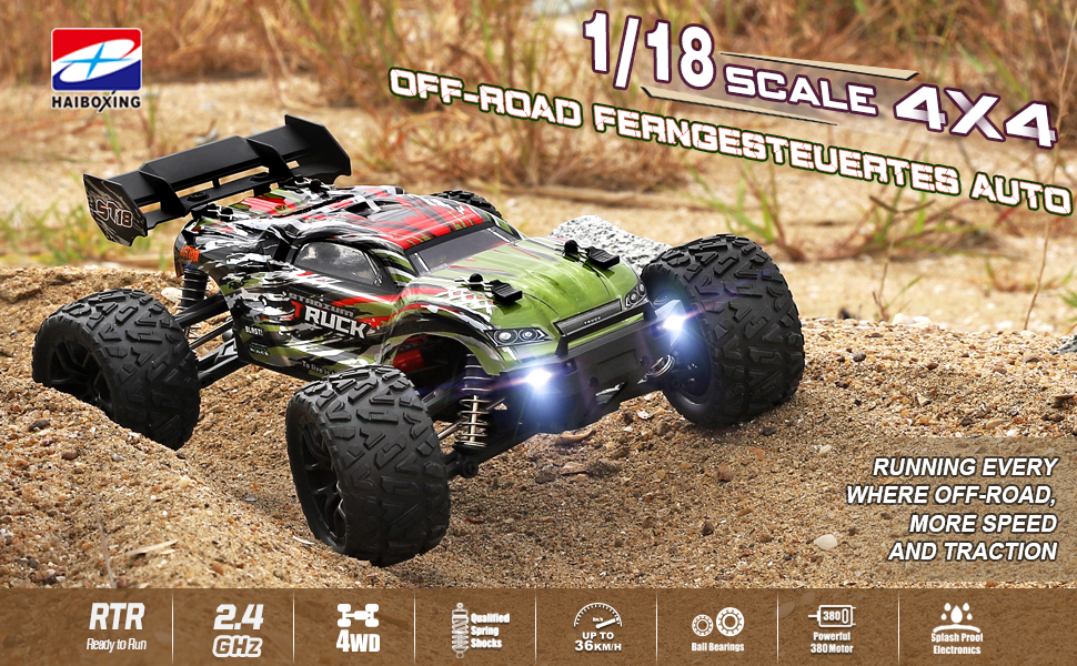 Радіокерований позашляховик Haiboxing Hailstorm 1/18 4WD 36 км/год, електричний RC автомобіль для бездоріжжя, водонепроникний