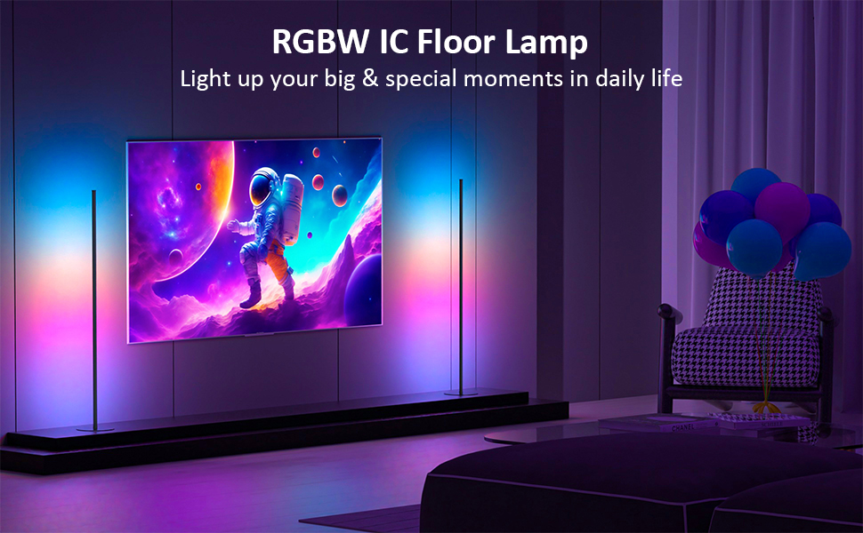 LED торшер для вітальні, білий з пультом ДУ, RGB 16 млн кольорів, синхронізація з музикою, 140 см, кутова лампа для ТВ, спальні, ігрової кімнати