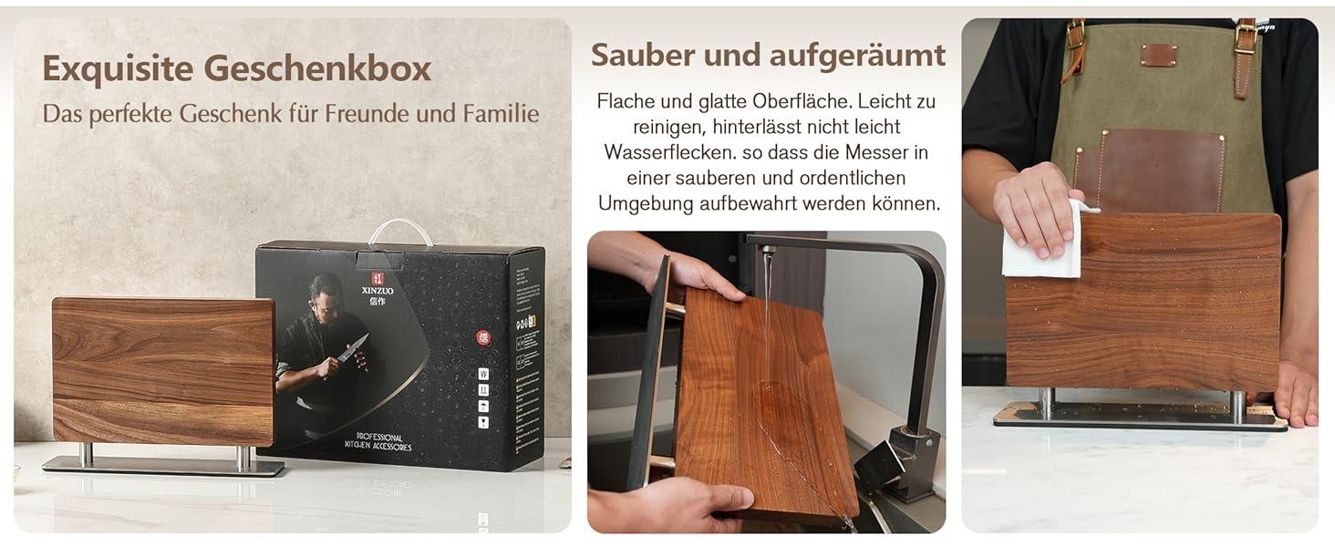 Блок для ножів XINZUO з волоського горіха, магнітний, двосторонній - тримач для ножів без ножів, для кухні, легко миється, з подарунковою коробкою