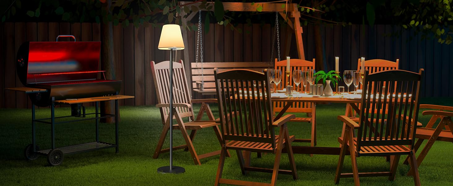 Сонячна LED стійка лампа для вулиці з акумулятором, димуванням, теплим білим та RGB світлом, з датчиком світла, водонепроникна для тераси