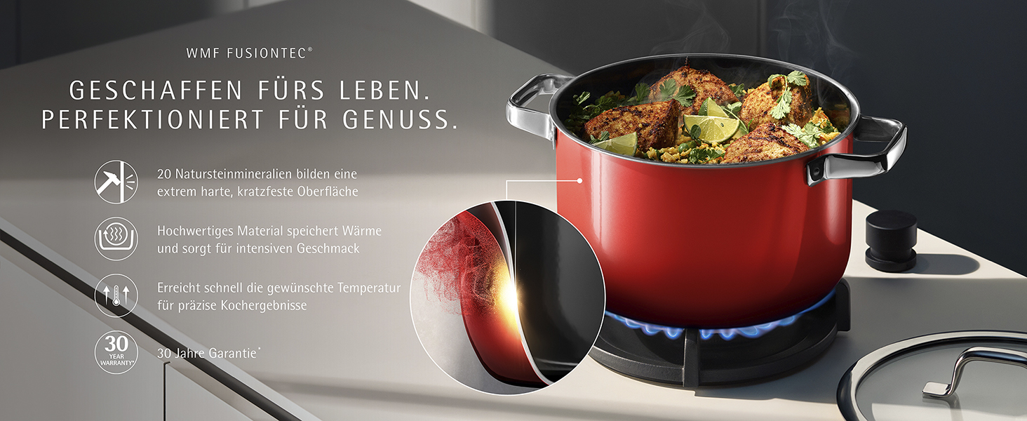 Набір каструль WMF Fusiontec Essential Pro 4 предмети, червоний, індукція, Made in Germany