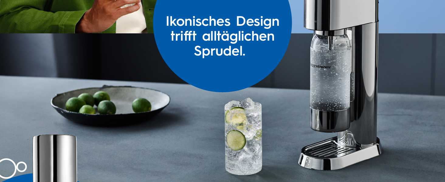 Сифон для газування води SodaStream ENSO з пляшкою 1л та циліндром CO2, сріблястий
