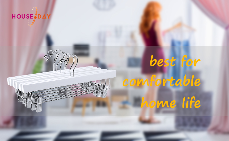 Дерев'яні вішалки для штанів та одягу HOUSE DAY з кліпсами, 25 шт. - білі, 35,5 см, з обертовим гачком