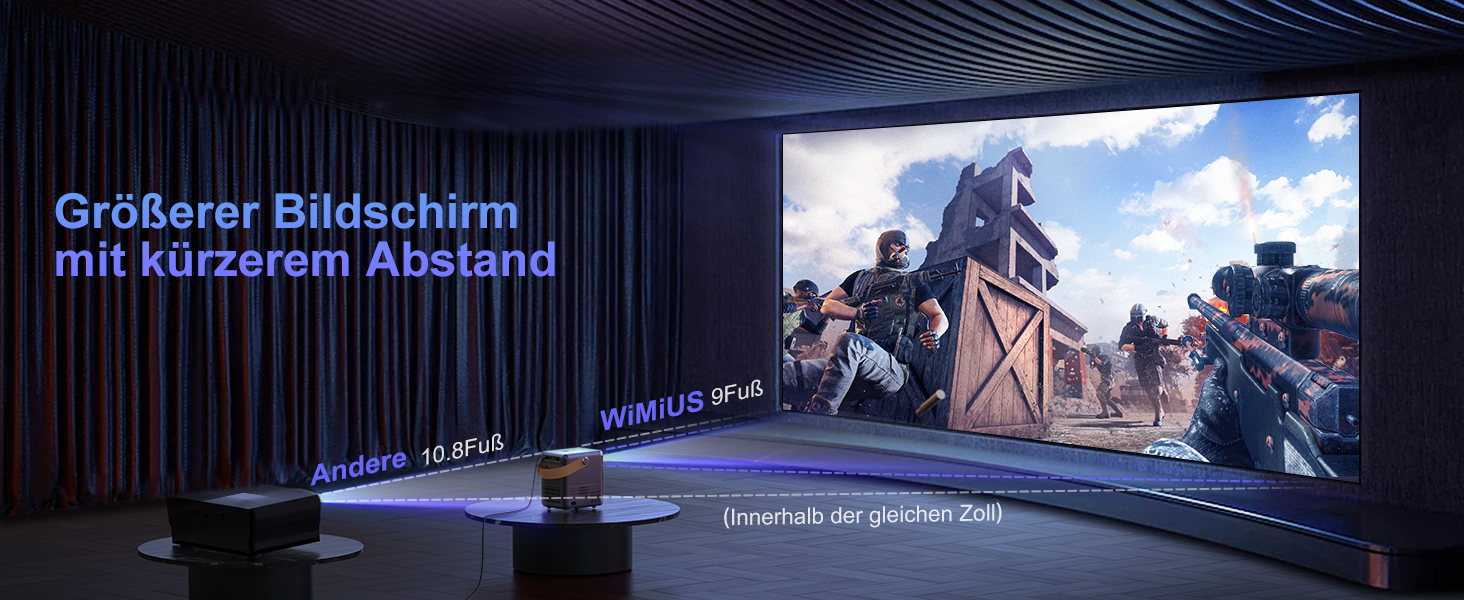 Mini-проектор WiMiUS 18000 Люмен з Wi-Fi та Bluetooth, 1080P Full-HD, для домашнього кінотеатру, сумісний з iOS/Android/Laptop/USB/PS5/AV, чорний