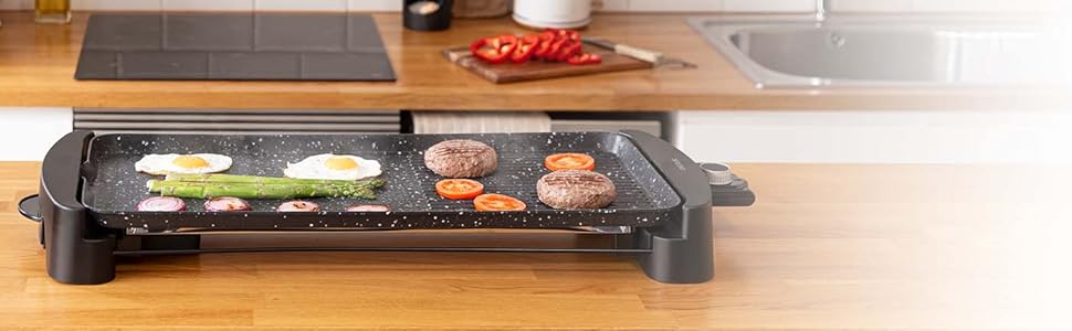 Електричний гриль Cecotec Tasty&Grill 2000 InoxStone, 2000 Вт, антипригарна поверхня з ефектом каменю та сталевим корпусом