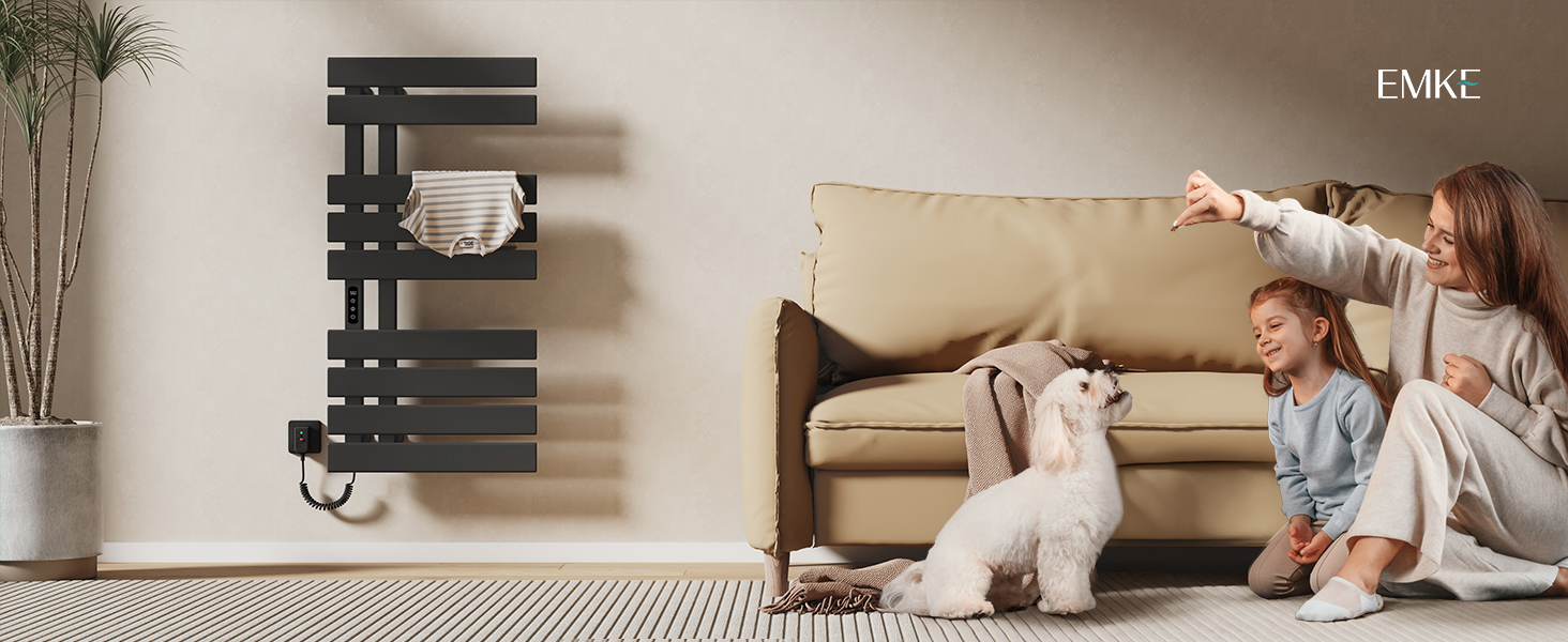 Електричний рушникосушар EMKE з Wi-Fi, 1000 x 500 мм, 320W, чорний (правий)
