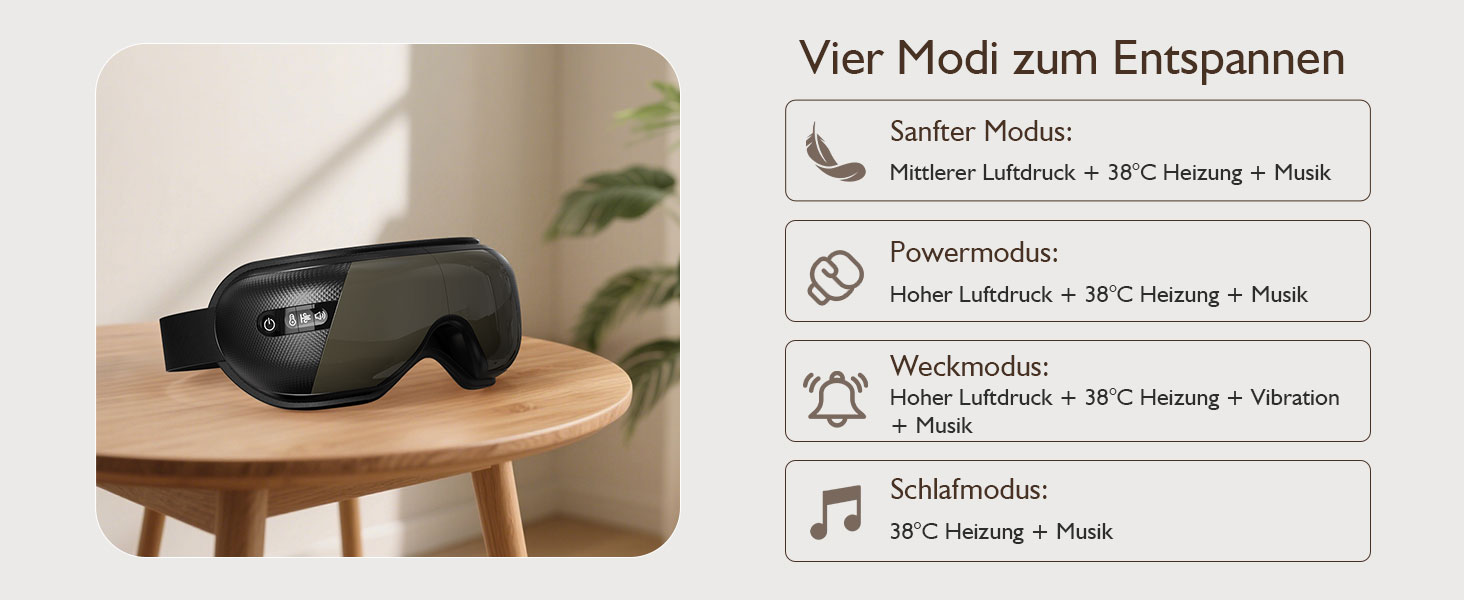 Масажер для очей XJUGEZ з підігрівом, вібрацією та Bluetooth, 4 режими, маска для очей, покращує сон, подарунок для жінок та чоловіків, чорний