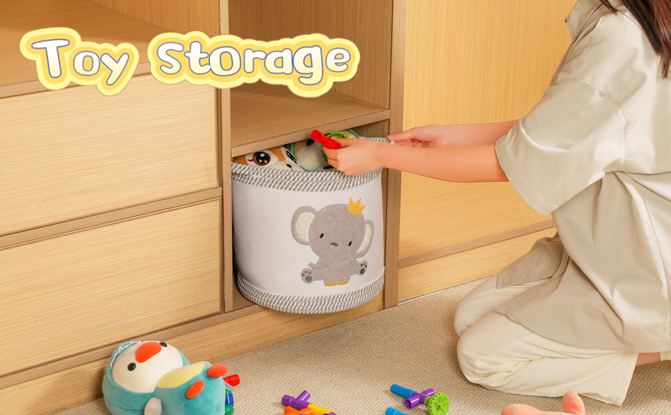 Набір кошиків для зберігання 3 шт. плетені кошики для іграшок, білизни, дитячий органайзер для іграшок, одягу, м'яких іграшок, місткі та надійні кошики (Kronen-Elefant)