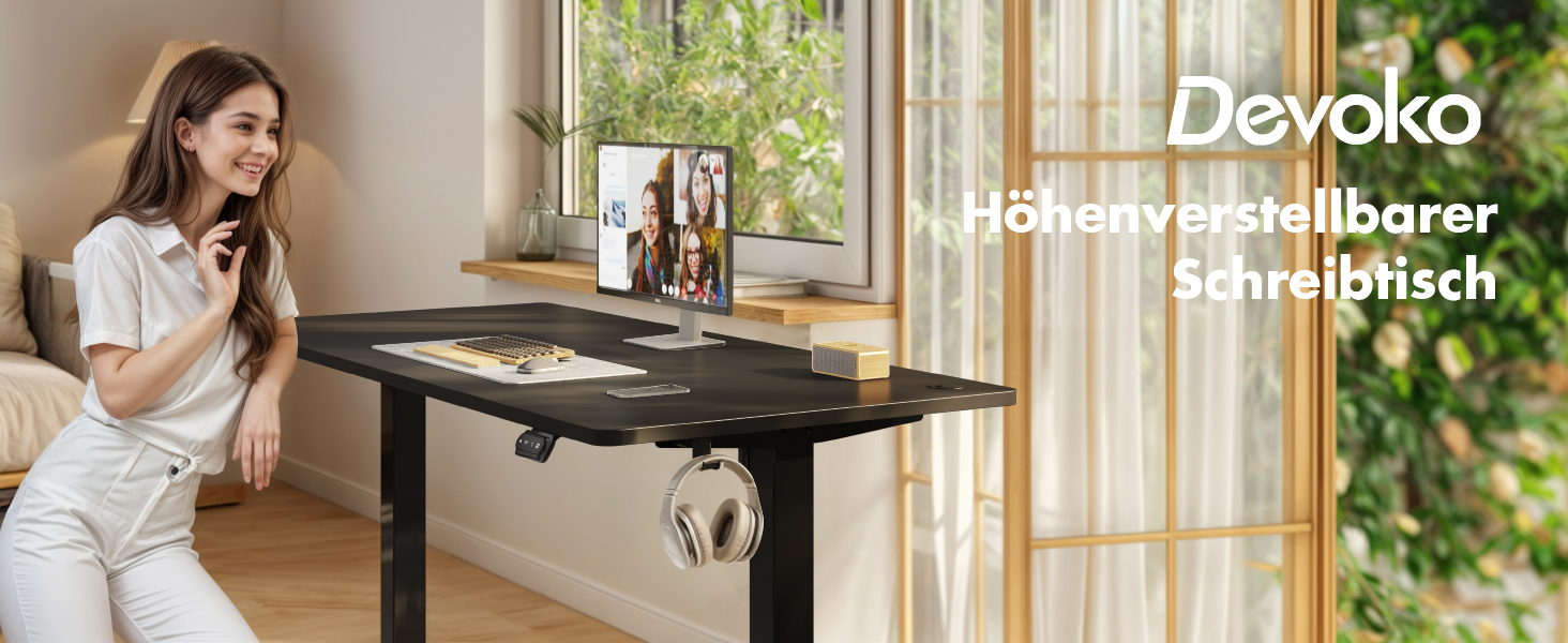 Регульований стіл Devoko, електричний, 120x60 см, чорний: стіл для стоячи та сидячи, з пам'яттю
