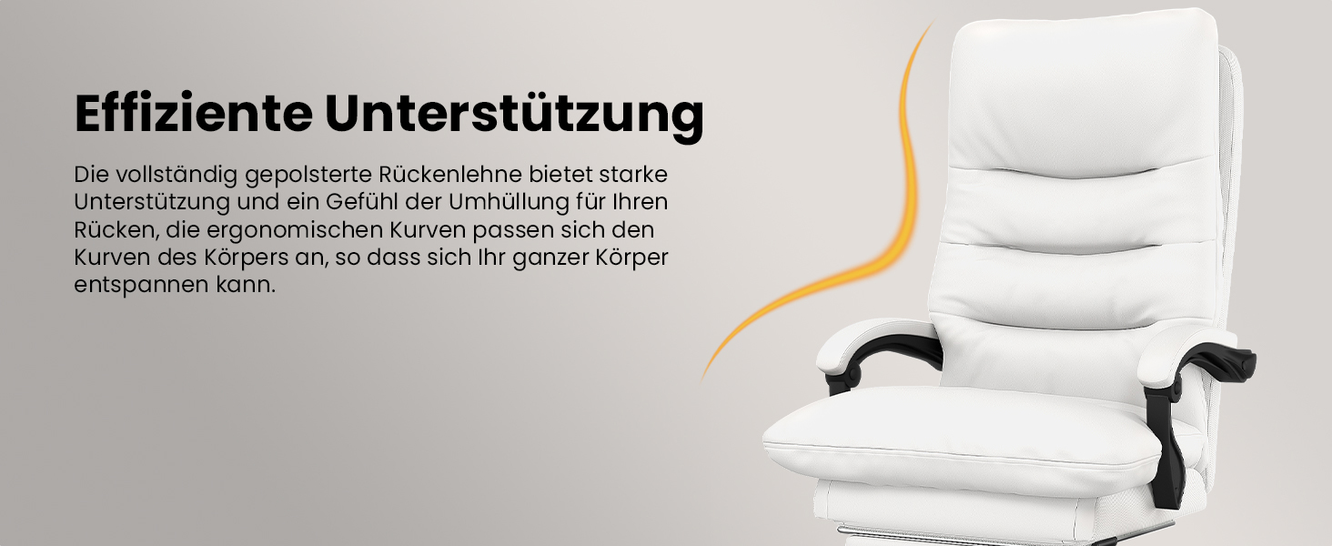 Ергономічне крісло для офісу Naspaluro з підніжкою, комп'ютерне крісло з двошаровою подушкою, високою спинкою, функцією відкидання, регулюванням висоти, з PU-шкіри, до 150 кг (Білий, Штучна шкіра)