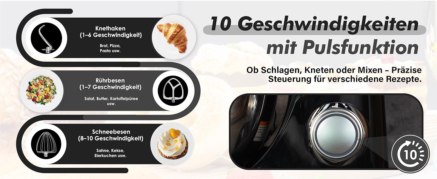 Кухонний комбайн Kitchen in the Box: 6 л, чорний, 10 швидкостей, з місткою чашею 6 л, набором насадок (міксер, гак для тіста, вінчик)