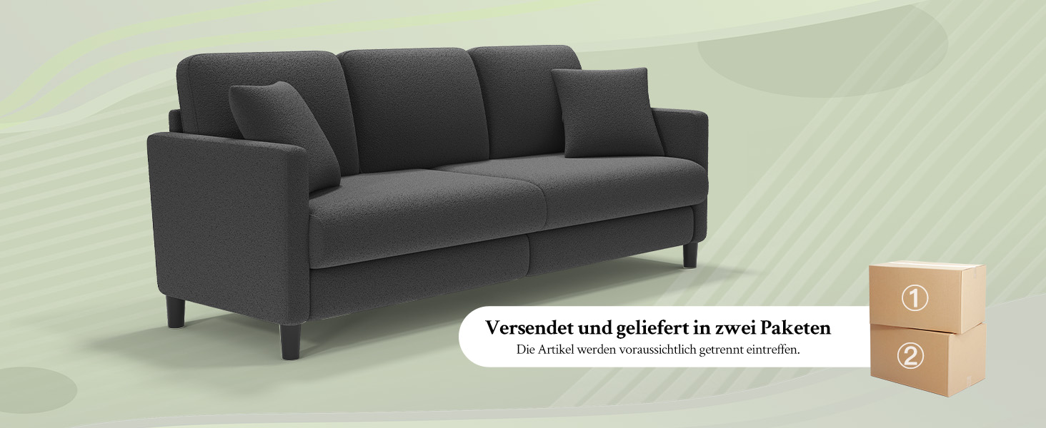 Двомісний диванчик, компактний диван для підліткової кімнати, зручний невеликий диван, легка збірка без інструментів, дивани з масиву дерева, невеликий диван для вітальні (сірий, 211 см)