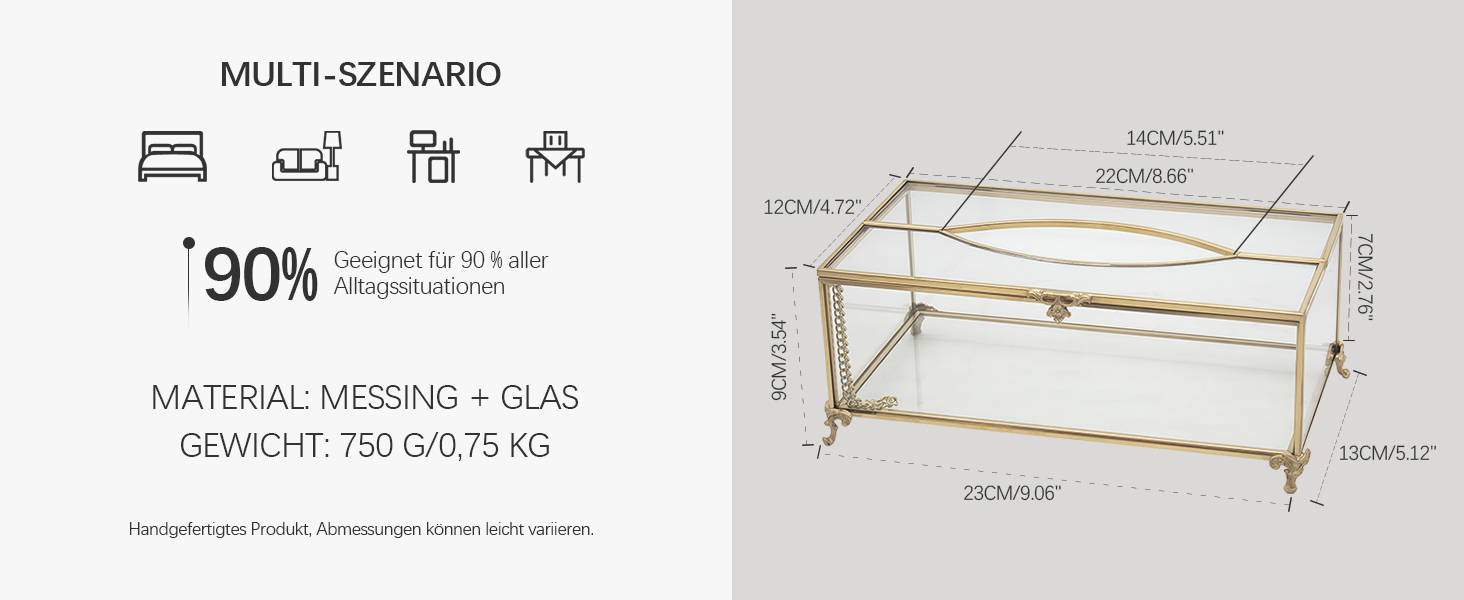 Скляна коробочка для серветок SLHEQING Gold - прямокутна, для ванної, вітальні, спальні, офісу (прозора)