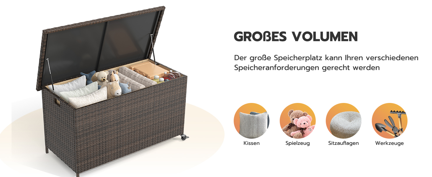 Водонепроникний ящик для зберігання Gartenbox з коліщатками 310л, коричневий 138x61 см для саду та балкону