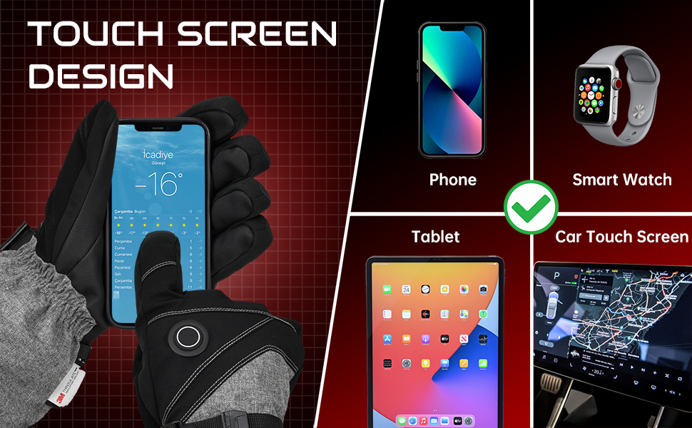 Обогревні рукавички COREEDGE 7.4V 3000Ah для чоловіків, нагрівальні рукавички для катання на сноуборді, лижах, велосипеді, риболовлі (L, чорний)