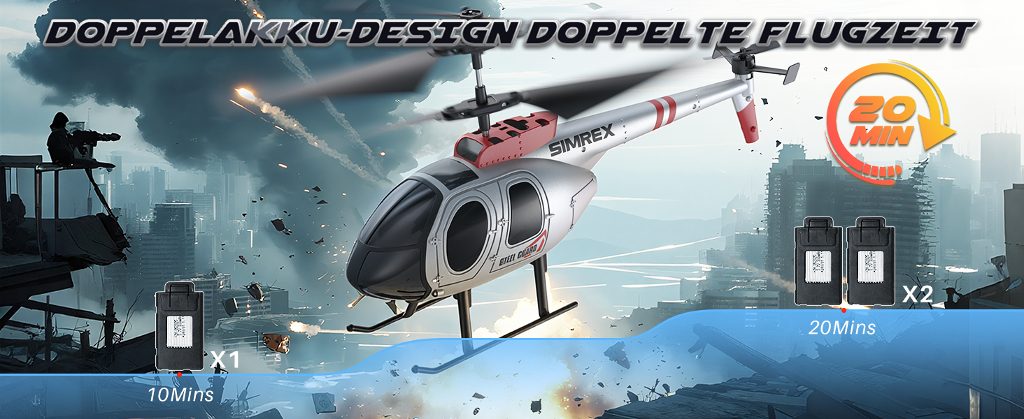 SIMREX Радіокерований гелікоптер 2.4 GHz, 2 режими швидкості, 20 хв польоту, для хлопчиків та дівчаток, іграшка для дітей