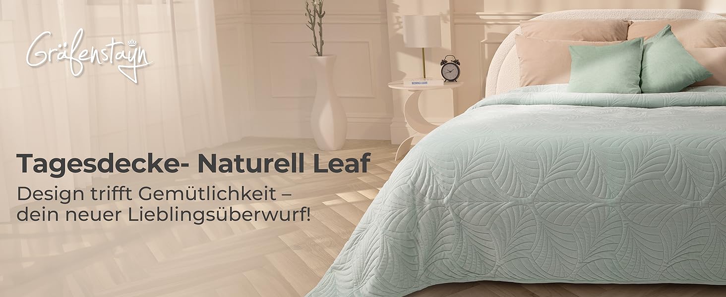 Преміум ковдра-плед Gräfenstayn 240x260 см – надзвичайно м'яка, безшовна стежка, дизайн з листям, для ліжка та дивану (кремовий)