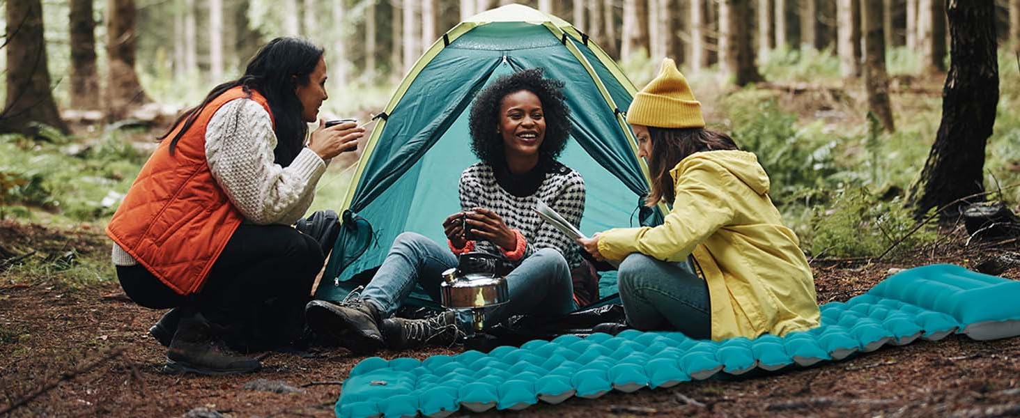 Самонадувний кемпінговий килимок AKSOUL Outdoor: ультралегкий надувний матрац з подушкою, термоізоляційний складний килимок для намету, трекінгу та пляжу, 10 см, колір павлин
