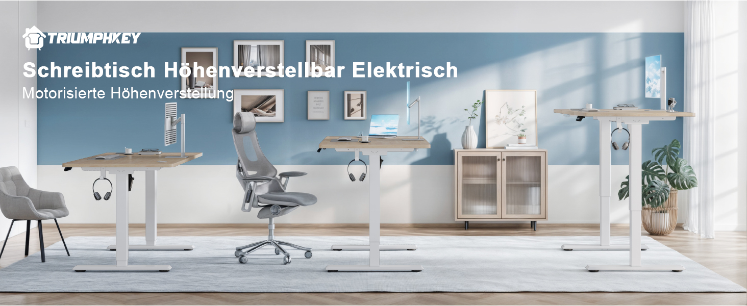 Електричний регульований стіл Triumphkey 110x60 см, бежевий - стіл для дому та офісу, ергономічний комп'ютерний стіл