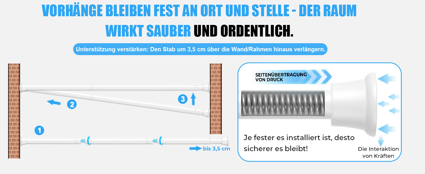 Штанга для карниза без свердління 76-200 см, телескопічна, для душу, одягу, вікна, кухні, шафи (біла)