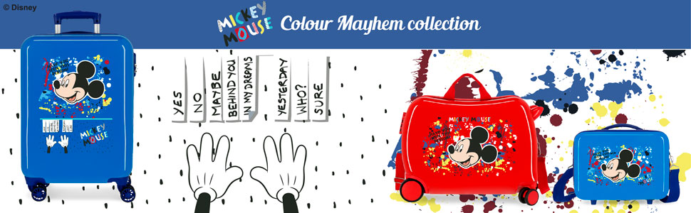 Дитяча валіза Disney Mickey Colour Mayhem, синя, 50 x 38 x 20 см, жорсткий пластик, бортова, 34 л, 1,8 кг, 4 ручної поклажі